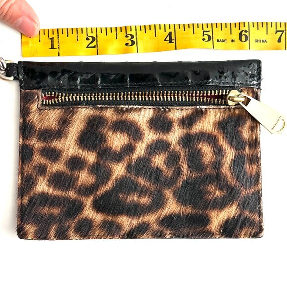 BRAHMIN | Patent Leather Black & Leopard Calf Hair Wristlet | Black Animal Print - Picture 9 of 11